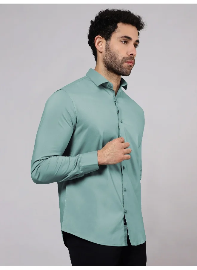 بيونغ BEYOUNG Pista Green Plain Cotton Shirts