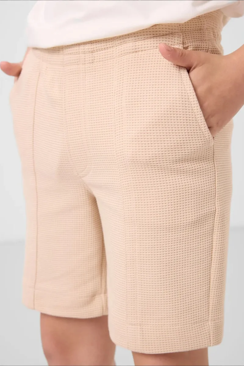 Tommylife Beige Natural TOMMY Youth Cotton-Blend Shorts for Men | Best Price UAE