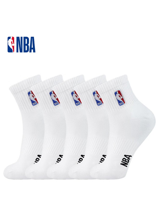 Nba Socks For Men, All-season Casual Sports Socks, Antibacterial Deodorizing Cotton Socks, Training Running Basketball Socks, 5 Pairs - Image 1
