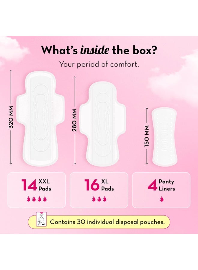 Plush Ultra Thin Sanitary Napkins for Women 30 Pcs  16 XL Pads Light Medium Flow 14 XXL Pads Heavy Flow 4Panty Liners  100% Rash Free Pure U.S. Cotton XXL Sanitary Pads - Image 5