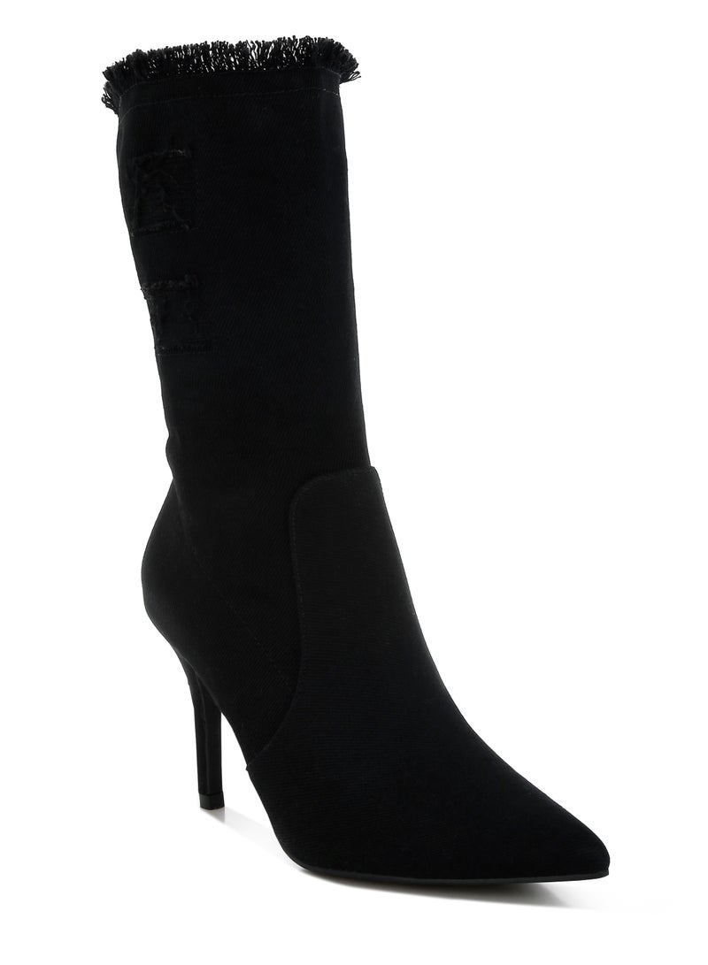 لندن راج أحذية نسائية من لندن راغ، مصنوعة من قماش الدنيم الأسود الممزق، تصل إلى منتصف الساق - Image 2