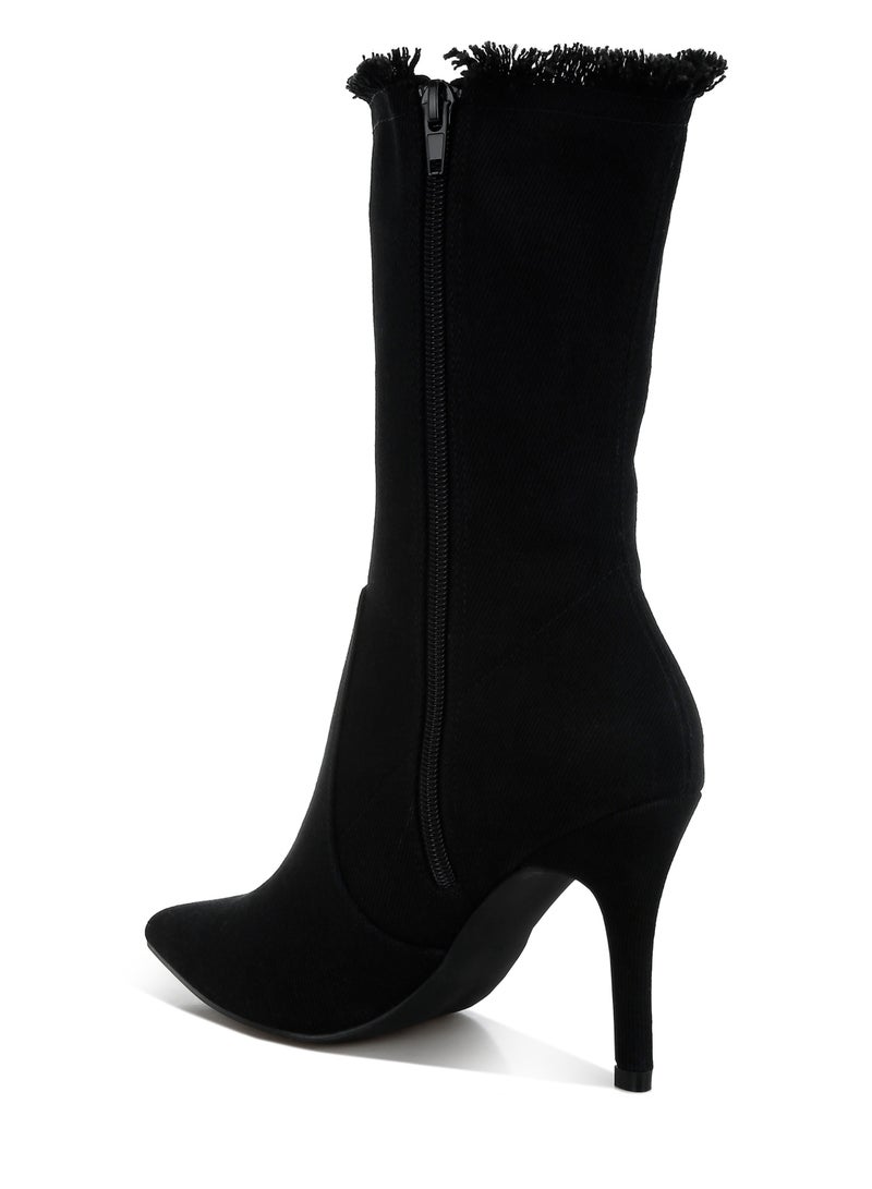 لندن راج أحذية نسائية من لندن راغ، مصنوعة من قماش الدنيم الأسود الممزق، تصل إلى منتصف الساق - Image 3