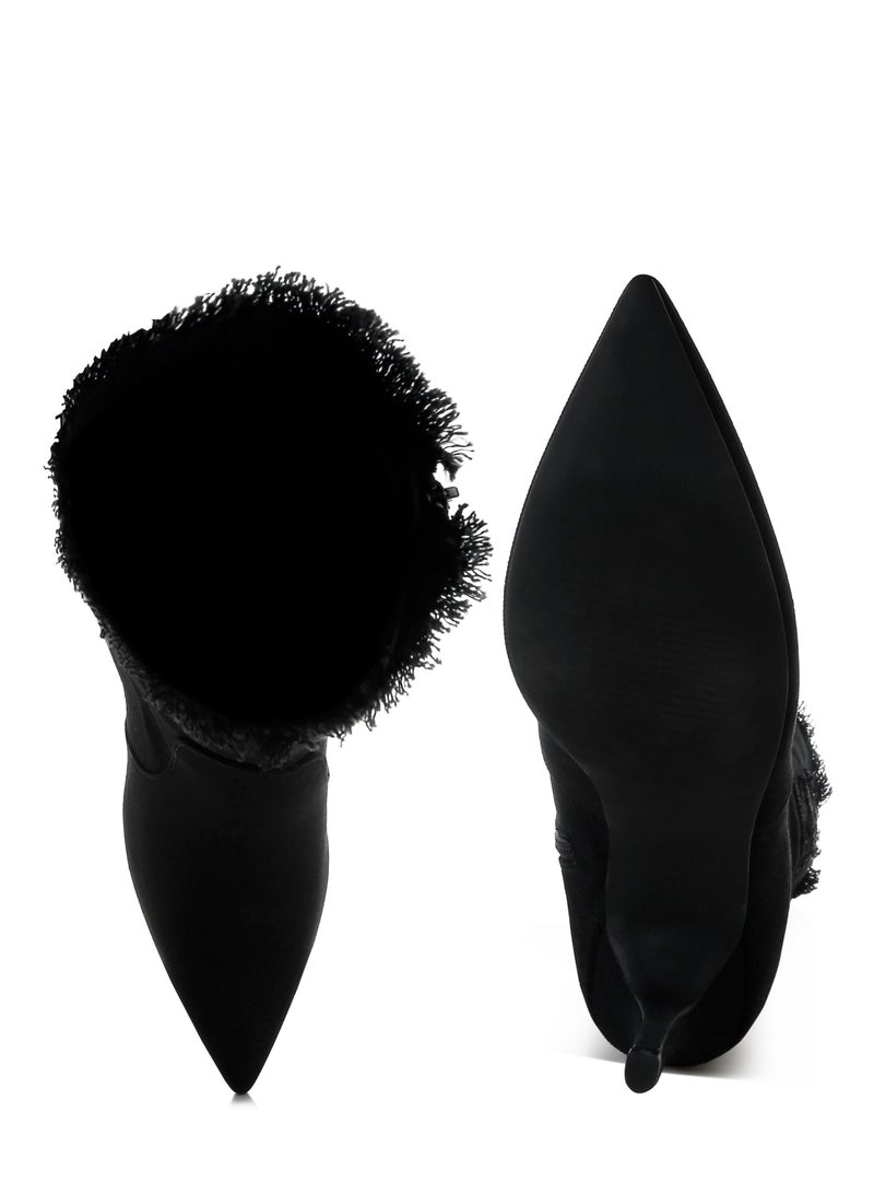 لندن راج أحذية نسائية من لندن راغ، مصنوعة من قماش الدنيم الأسود الممزق، تصل إلى منتصف الساق - Image 4