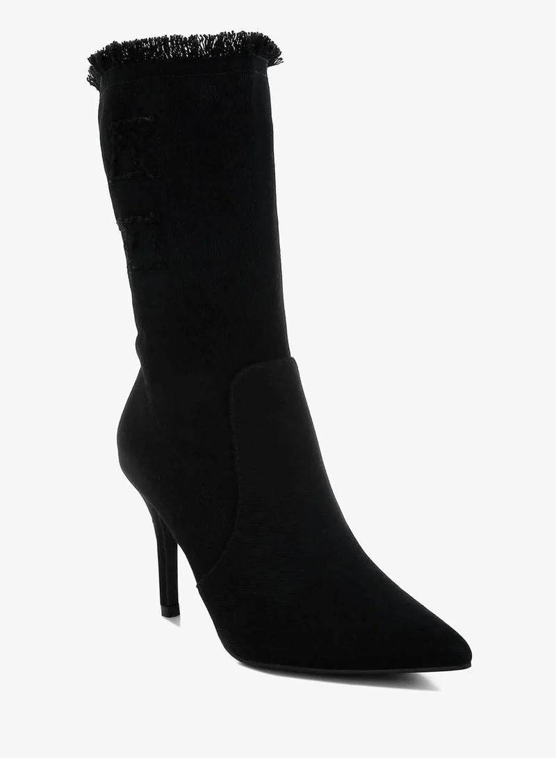 London Rag London Rag Women's Distressed Black Denim Mid-Calf Boots