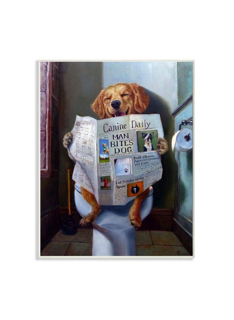 Stupell Industries Dog Reading the Newspaper On Toilet Funny Painting Wall Plaque Art Design By Artist Lucia Heffernan, 10 x 15