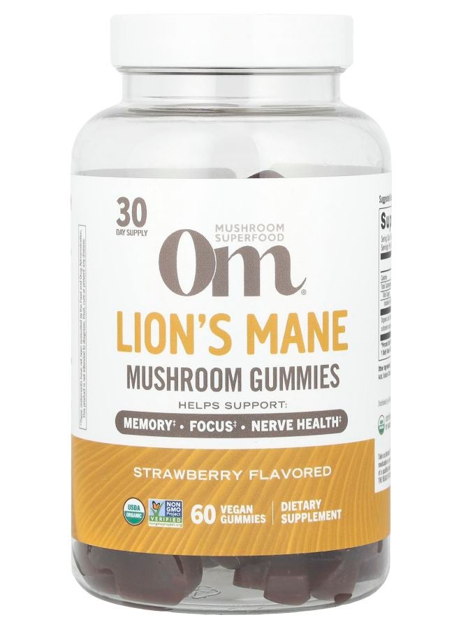 Om Mushrooms Lion's Mane Mushroom Gummies Strawberry  60 Vegan Gummies