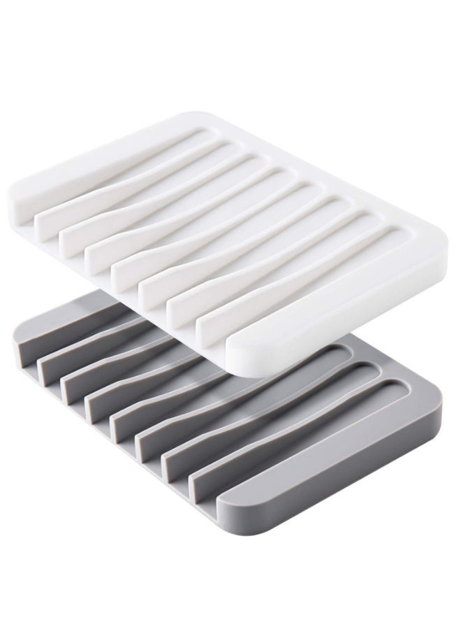 2 Pack Self Draining Silicone Soap Dish, Waterfall Drain Soap Holder, Keep Soap Dry Extend Life Easy Clean for Bathroom Shower Kitchen Bathtub - Image 1