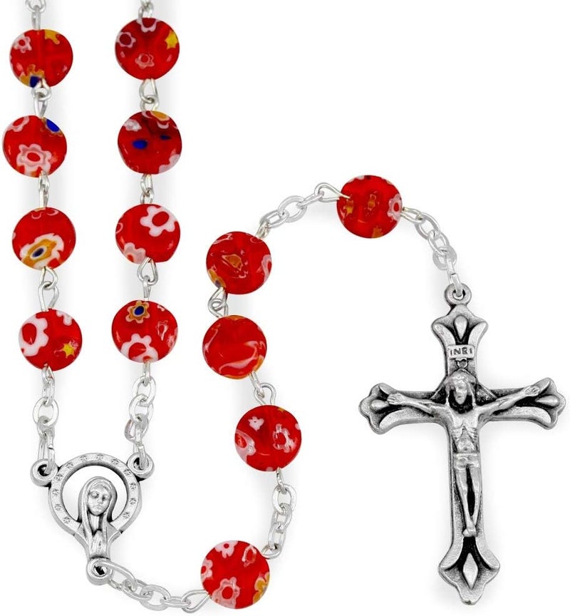 RosaryMart Rosary Murano Glass Red Millefiori Beads