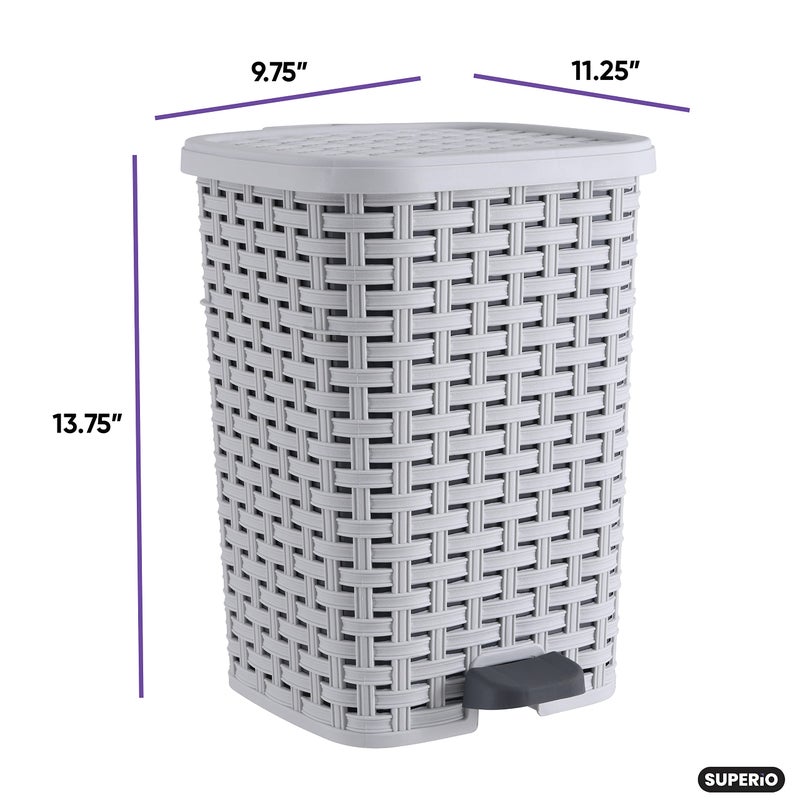 Superio Small Outdoor Trash Can with Lid for Dog Poop 3 Gallon/12 L Mini Plastic Garbage Can with Foot Pedal for Bathroom, Bedroom, Office, Patio, Wicker Smoke - Image 2