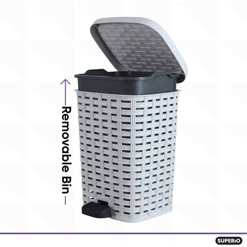 Superio Small Outdoor Trash Can with Lid for Dog Poop 3 Gallon/12 L Mini Plastic Garbage Can with Foot Pedal for Bathroom, Bedroom, Office, Patio, Wicker Smoke - Image 3