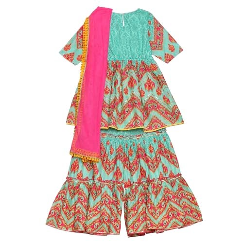 Biba Girl's Turquoise Cotton Peplum Suit Set - Image 5
