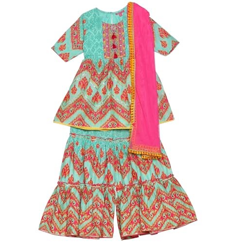 Biba Girl's Turquoise Cotton Peplum Suit Set - Image 1