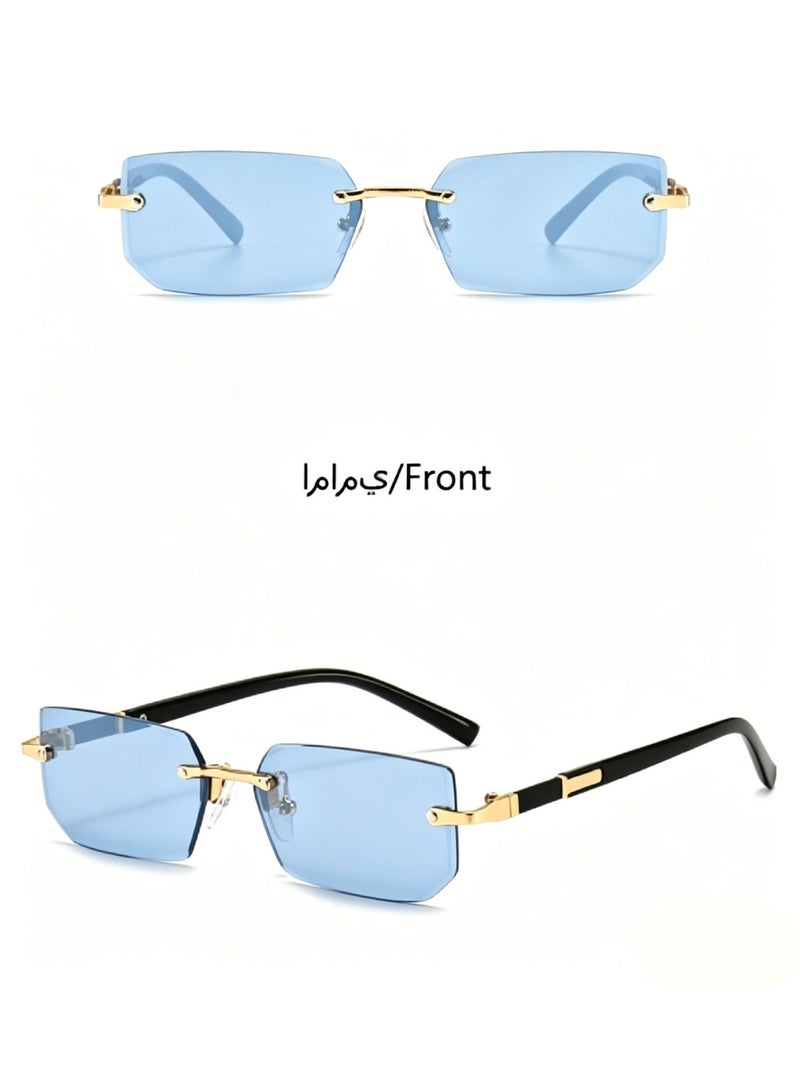 Hirospace Luxury Rimless Ice Blue Sunglasses UV400 for Men & Women, Stylish Fashion Eyewear for Everyday Wear - Image 5