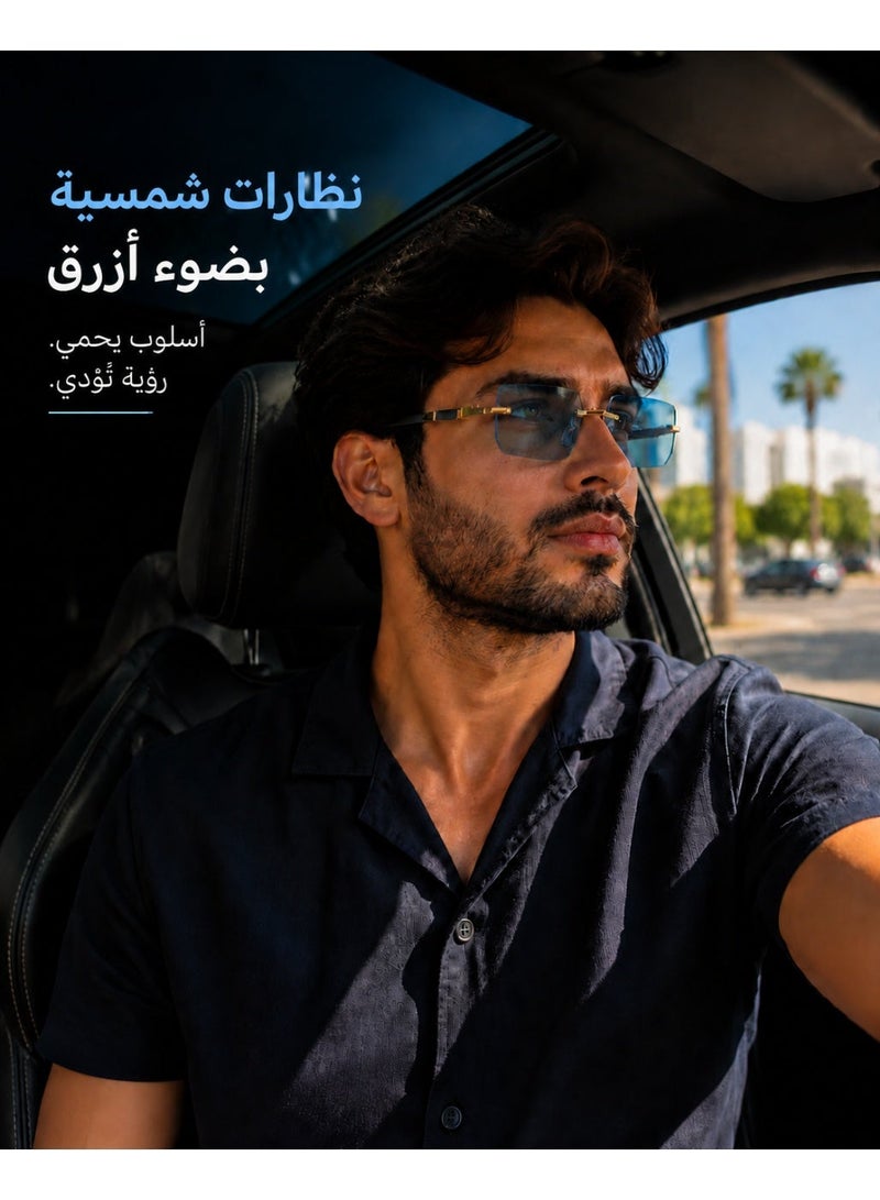 Hirospace Luxury Rimless Ice Blue Sunglasses UV400 for Men & Women, Stylish Fashion Eyewear for Everyday Wear - Image 2