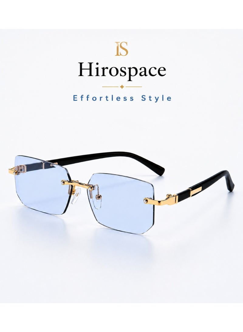 Hirospace Luxury Rimless Ice Blue Sunglasses UV400 for Men & Women, Stylish Fashion Eyewear for Everyday Wear - Image 1