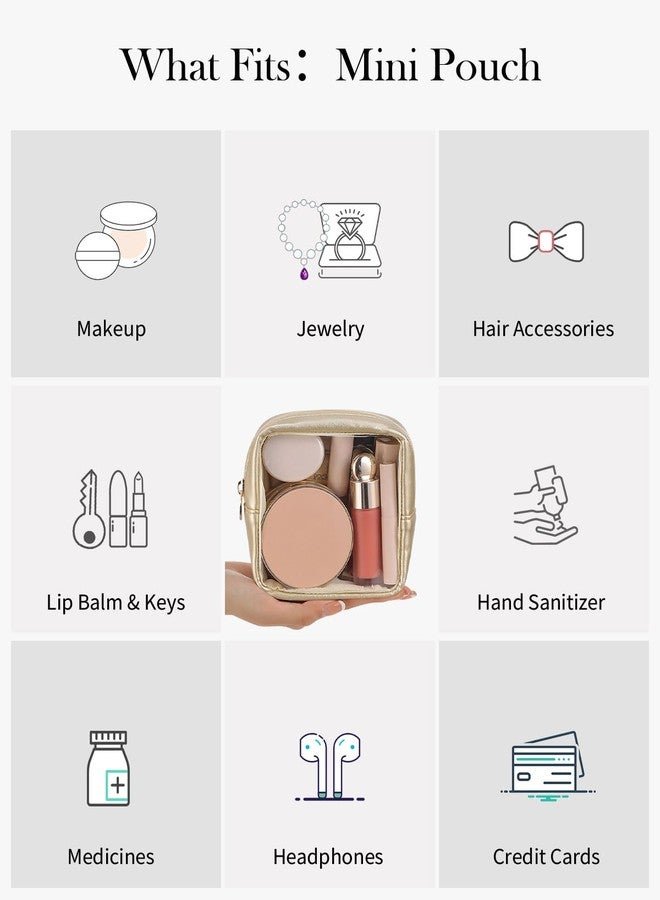 Pocmimut Makeup Bag,Clear Makeup Bag Travel Toiletry Bag Mini Pouch Purse Car Accessories Cute Stuff for Women,Travel Essentials Organizers,Gold - Image 5