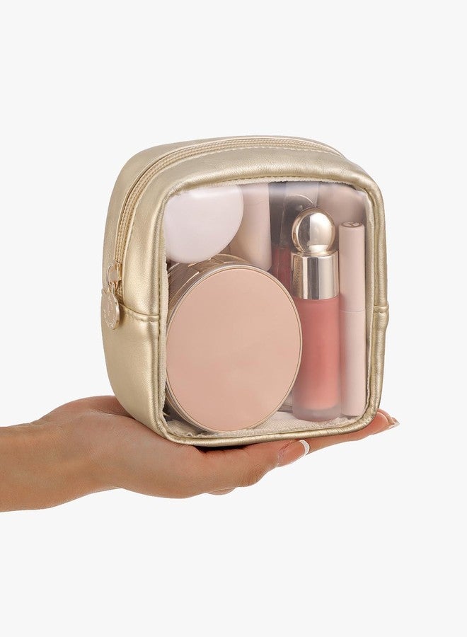 Pocmimut Makeup Bag,Clear Makeup Bag Travel Toiletry Bag Mini Pouch Purse Car Accessories Cute Stuff for Women,Travel Essentials Organizers,Gold - Image 3