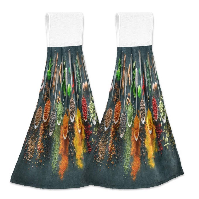 RETRO COOKING HERBS SPICES HANGING KITCHEN TOWELS FORK SPOON SOUP LADLE BATHROOM HAND TIE TOWEL FAST DRYING DISH TEA TOWELS FOR BATH TABLETOP GYM HOME DECOR SET OF 2