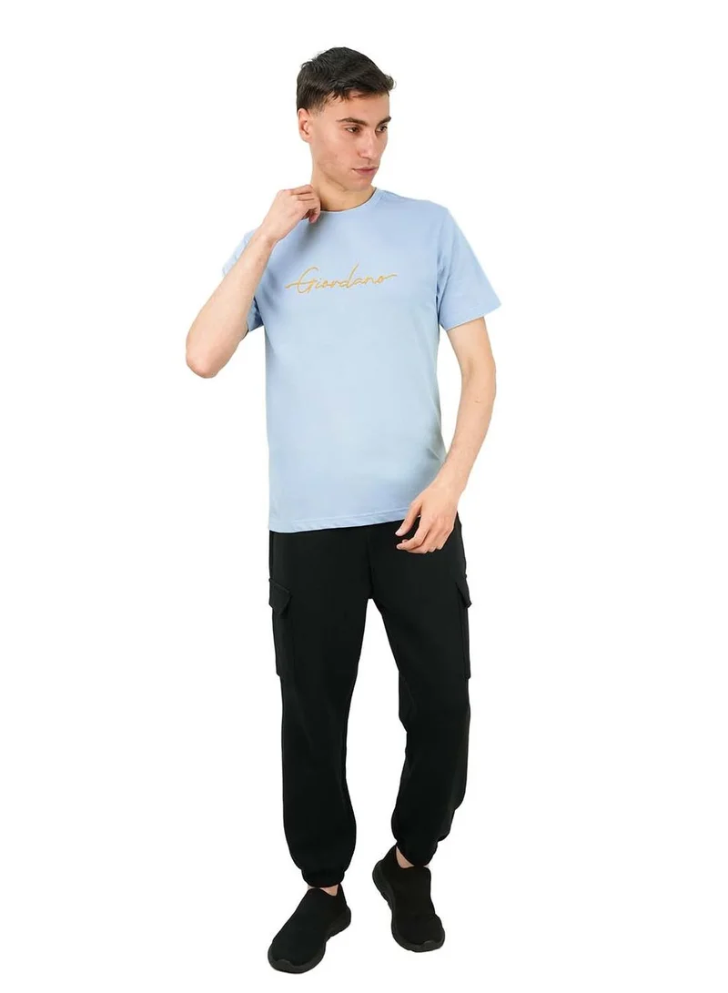 GIORDANO Men's Cotton Crewneck Tee with Signature Print