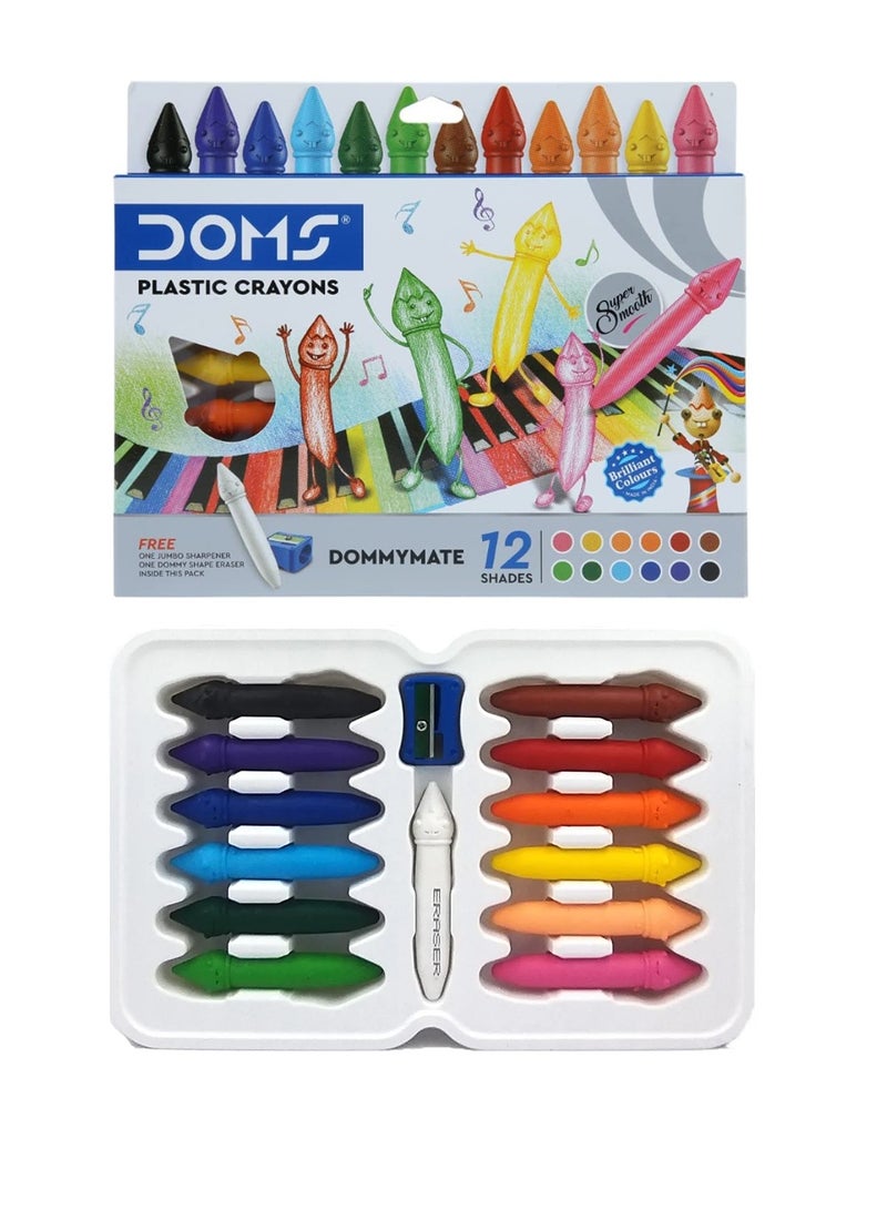 DOMS 12 قطعة من أقلام الشمع البلاستيكية مع مبراة وممحاة - Image 1