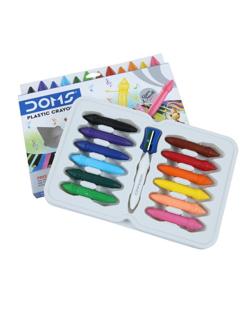 DOMS 12 قطعة من أقلام الشمع البلاستيكية مع مبراة وممحاة - Image 2