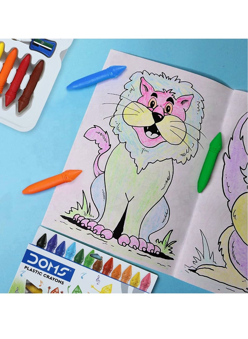 DOMS 12 قطعة من أقلام الشمع البلاستيكية مع مبراة وممحاة - Image 4