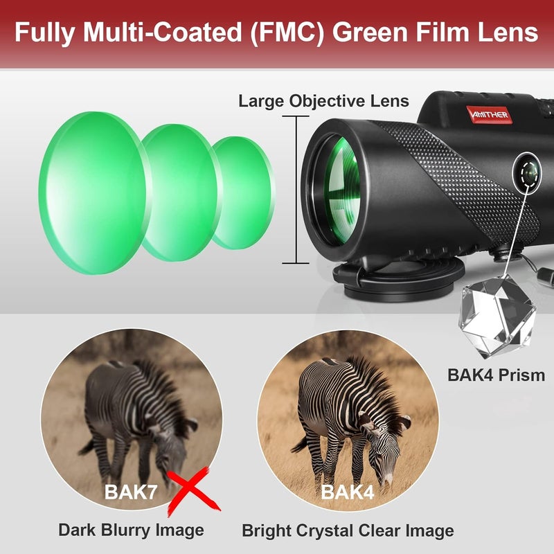AMITHER 80x100 Monocular Telescope for Smartphones - High Powered HD Monocular with Tripod & Adapter, Low Light Vision for Adults - for Wildlife, Bird Watching, Hunting, Hiking - Image 3