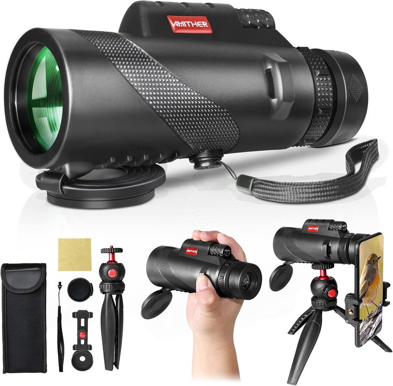 AMITHER 80x100 Monocular Telescope for Smartphones - High Powered HD Monocular with Tripod & Adapter, Low Light Vision for Adults - for Wildlife, Bird Watching, Hunting, Hiking - Image 1
