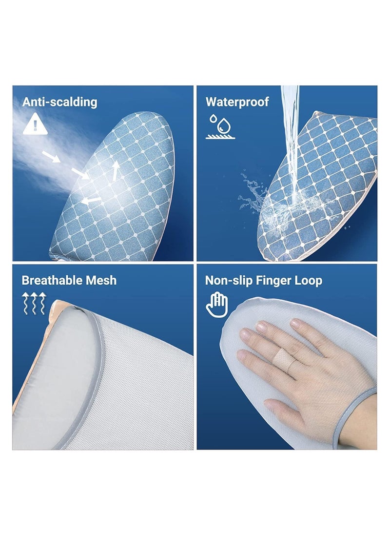Garment Steamer Ironing Glove,Waterproof Anti Steam Mitt with Finger Loop,Complete Care Protective Garment Steaming Mitt,Heat Resistant Gloves for Clothes Steamers(Large)(Blue)