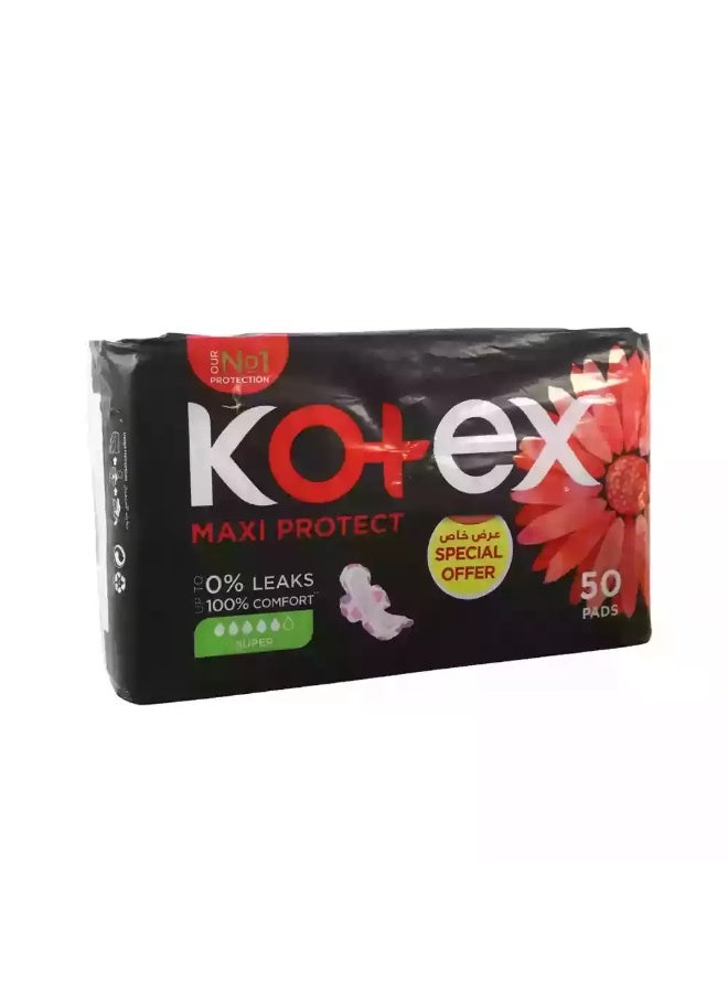 Kotex Kotex Maxi Protect Super Absorbent Sanitary Pads With Wings for 0 percent Leakage- 50 Pads Special Offer - Image 2