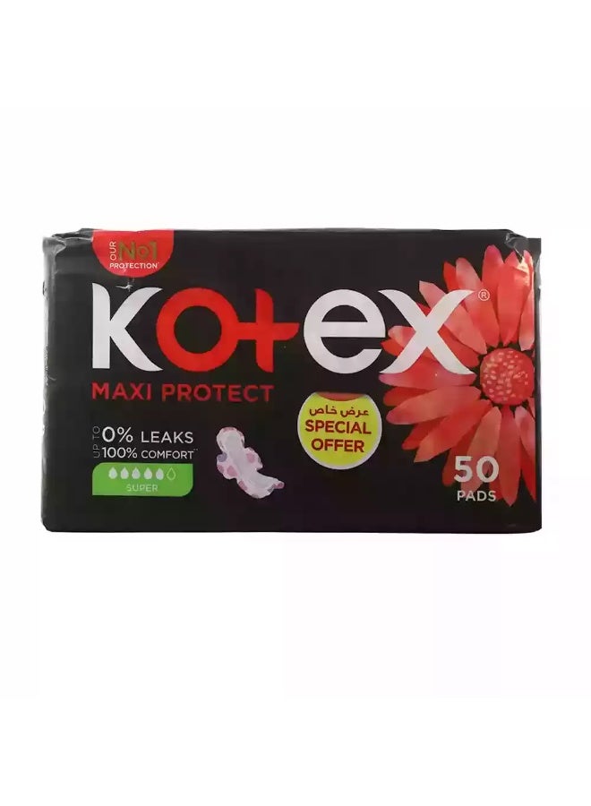 Kotex Kotex Maxi Protect Super Absorbent Sanitary Pads With Wings for 0 percent Leakage- 50 Pads Special Offer - Image 1