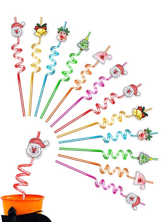 وهاواي 12Pieces Christmas Reusable Drinking Straws Xmas Theme Party Plastic Straw, Santa Claus Christmas Tree Snowman Colorful Cartoon Straws for Christmas Birthday Party Favors - Image 1