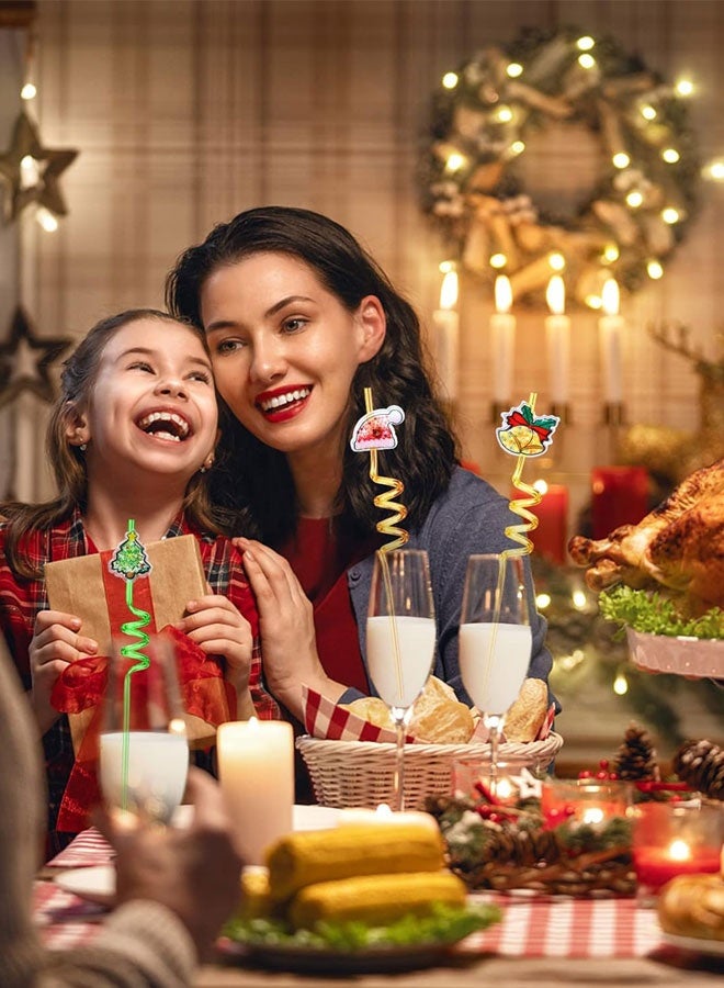 وهاواي 12Pieces Christmas Reusable Drinking Straws Xmas Theme Party Plastic Straw, Santa Claus Christmas Tree Snowman Colorful Cartoon Straws for Christmas Birthday Party Favors - Image 3