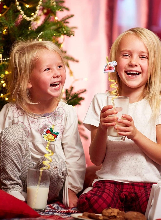 وهاواي 12Pieces Christmas Reusable Drinking Straws Xmas Theme Party Plastic Straw, Santa Claus Christmas Tree Snowman Colorful Cartoon Straws for Christmas Birthday Party Favors - Image 4