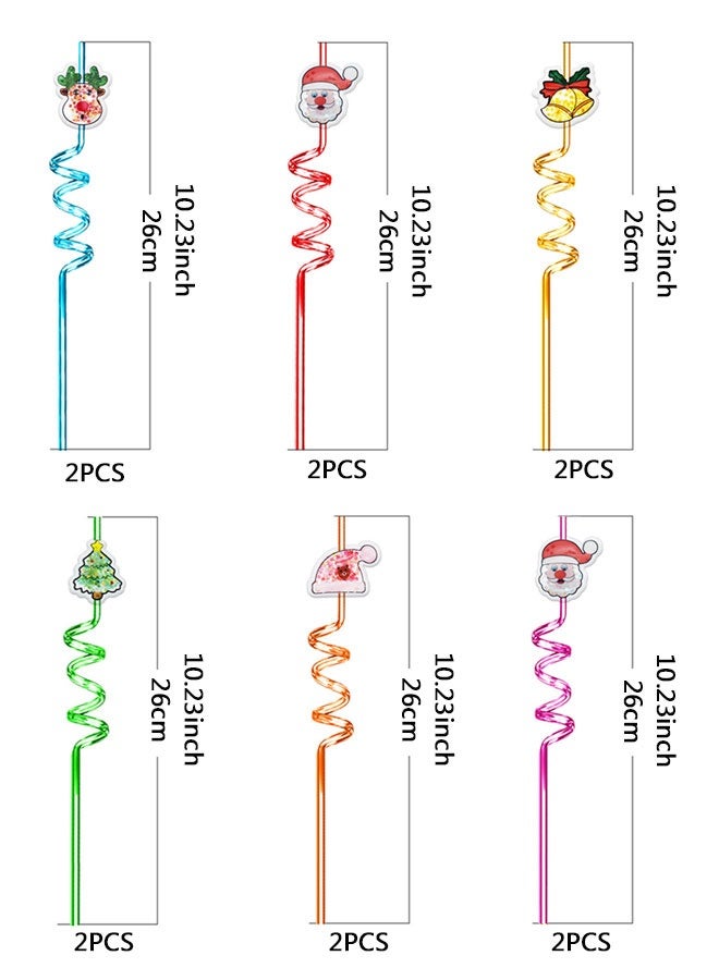 وهاواي 12Pieces Christmas Reusable Drinking Straws Xmas Theme Party Plastic Straw, Santa Claus Christmas Tree Snowman Colorful Cartoon Straws for Christmas Birthday Party Favors - Image 2