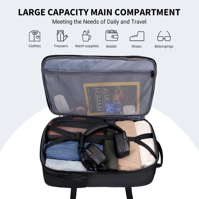 WITZMAN Carry On Travel Backpack for Men Large Convertible 45L Fit 17 Inch Laptop Backpack 3 in 1 Bag for Airline Approved(B688 Black) - Image 3