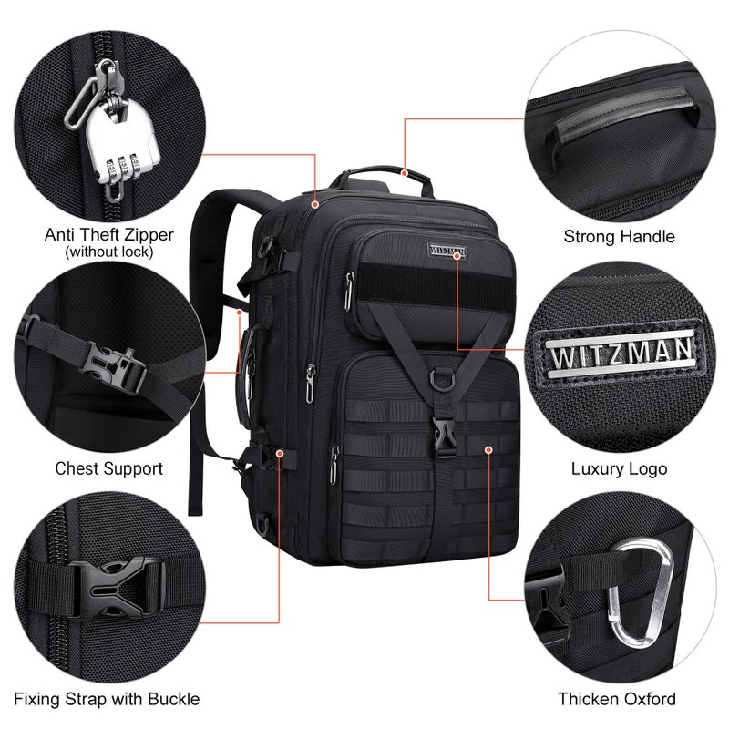WITZMAN Carry On Travel Backpack for Men Large Convertible 45L Fit 17 Inch Laptop Backpack 3 in 1 Bag for Airline Approved(B688 Black) - Image 5