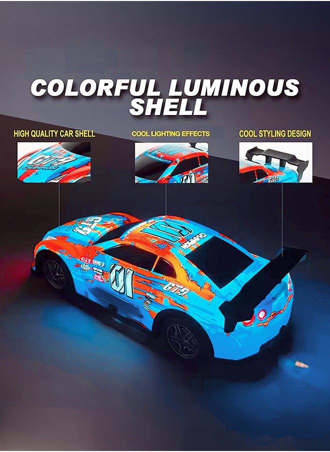 gearbox Luminous Remote Control Car, Light Up RC Car Toys, 2.4GHz 1:22 Scale 15KM/H Off-Road with Cool LED Lights Racing Rechargeable Toy Car for Christmas Birthday Kids Boys for 6-7 8-12 Year Old- Blue  - Image 5