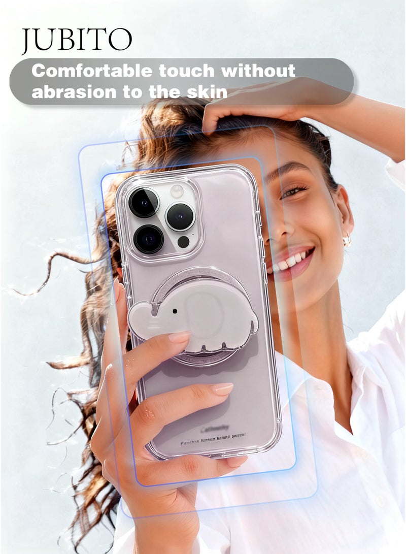 JUBITO Phone case, protective case for iPhone 16 Pro Max, a set of simple TPU material protective case and gray-purple cute elephant magnetic bracket, suitable for girls and women - Image 2