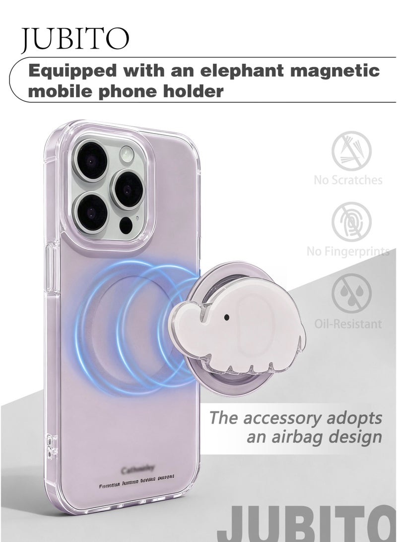 JUBITO Phone case, protective case for iPhone 16 Pro Max, a set of simple TPU material protective case and gray-purple cute elephant magnetic bracket, suitable for girls and women - Image 4