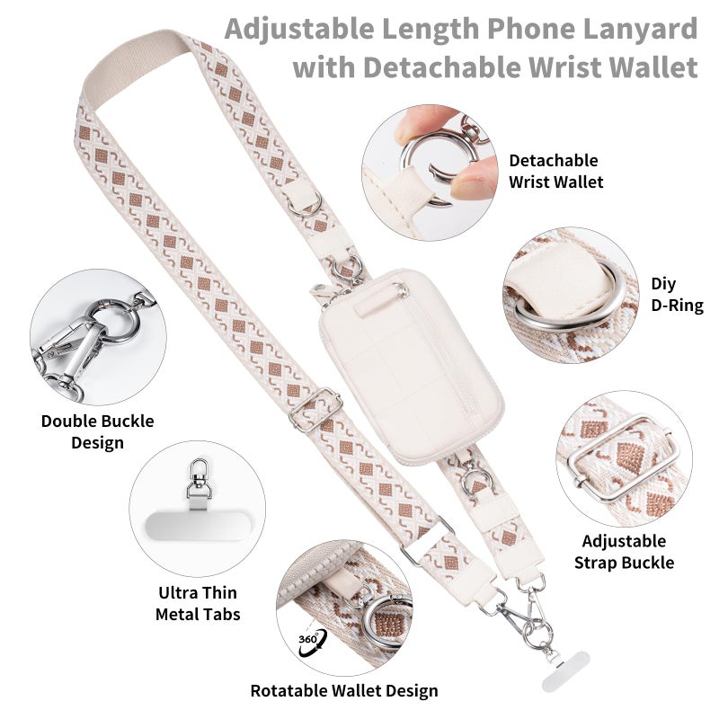 Tiostep Clip and Go Strap for Phone with Wallet Crossbody Phone Lanyard with Anti-Theft Zipper Pouch Detachable Quilted Wrist Wallet with RFID and ID Window for Daily Travel. - Image 3