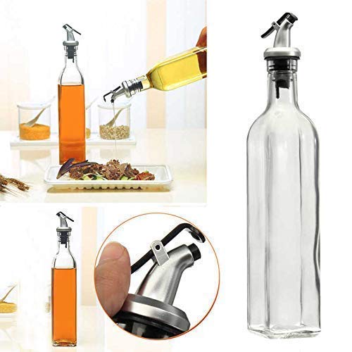 Kazenzo Oil Vinegar Cruet Square Tall Glass Bottle with Stainless Steel Spout Pack Of 1 30 X 5 X 5 cm500ML - Image 2