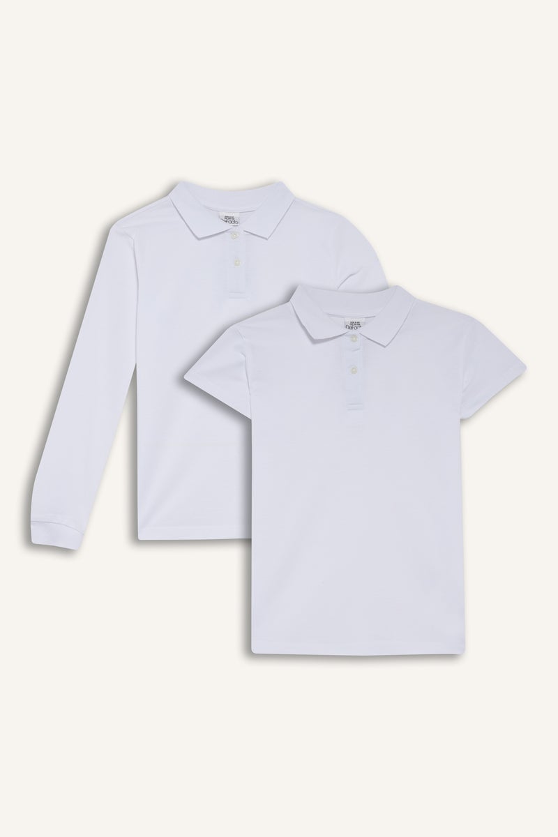 ديفاكتو تيشيرت بولو كم طويل بيكة بيزك قصة عادية بياقة بولو من قطعتين - Image 1