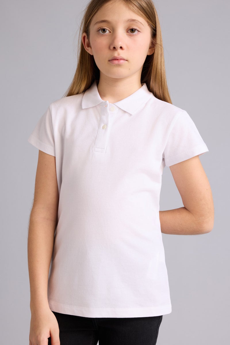 DeFacto White Girl Girl Polo Neck Basic Pique 2 Piece T-Shirt Casual - Image 4