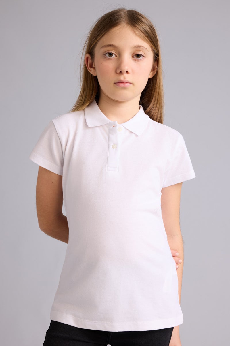 DeFacto White Girl Girl Polo Neck Basic Pique 2 Piece T-Shirt Casual - Image 2