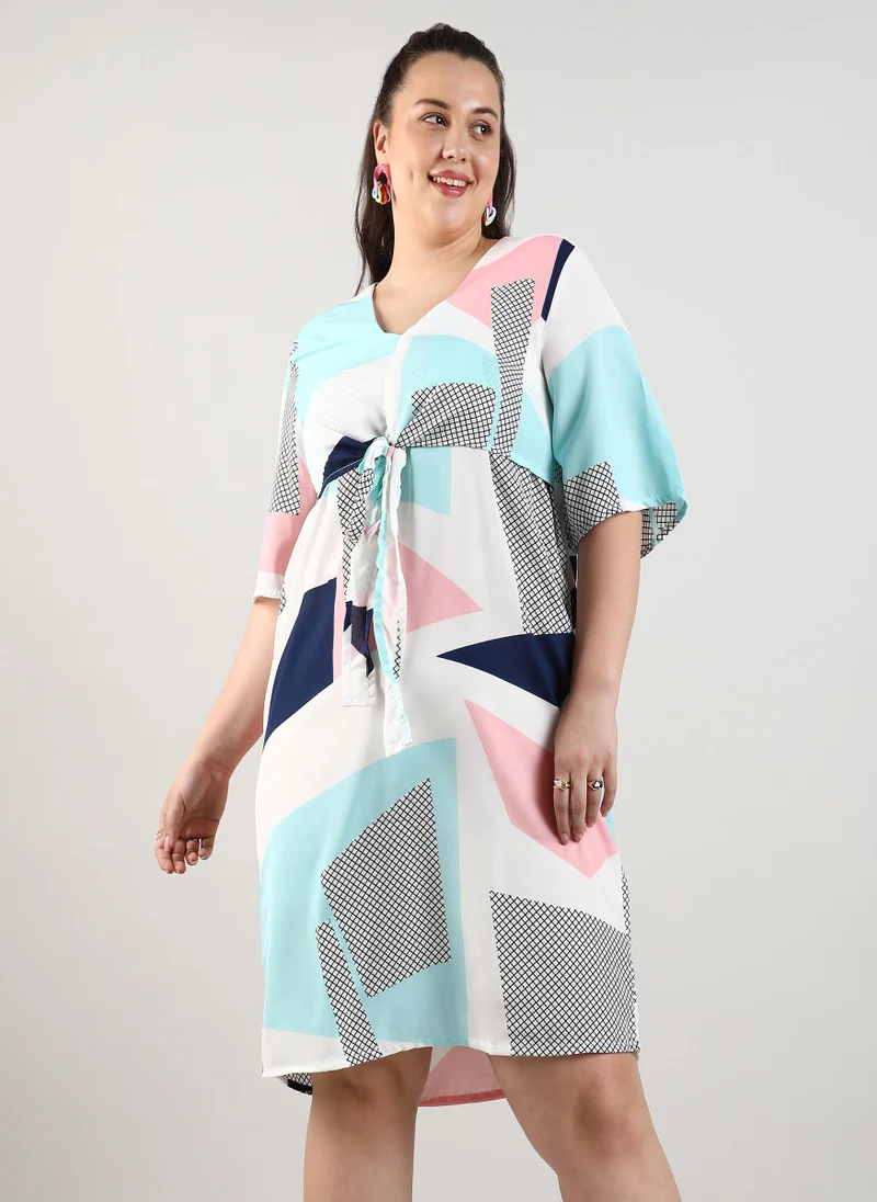 انستافاب بلس Abstract Block Tie-Up Dress
