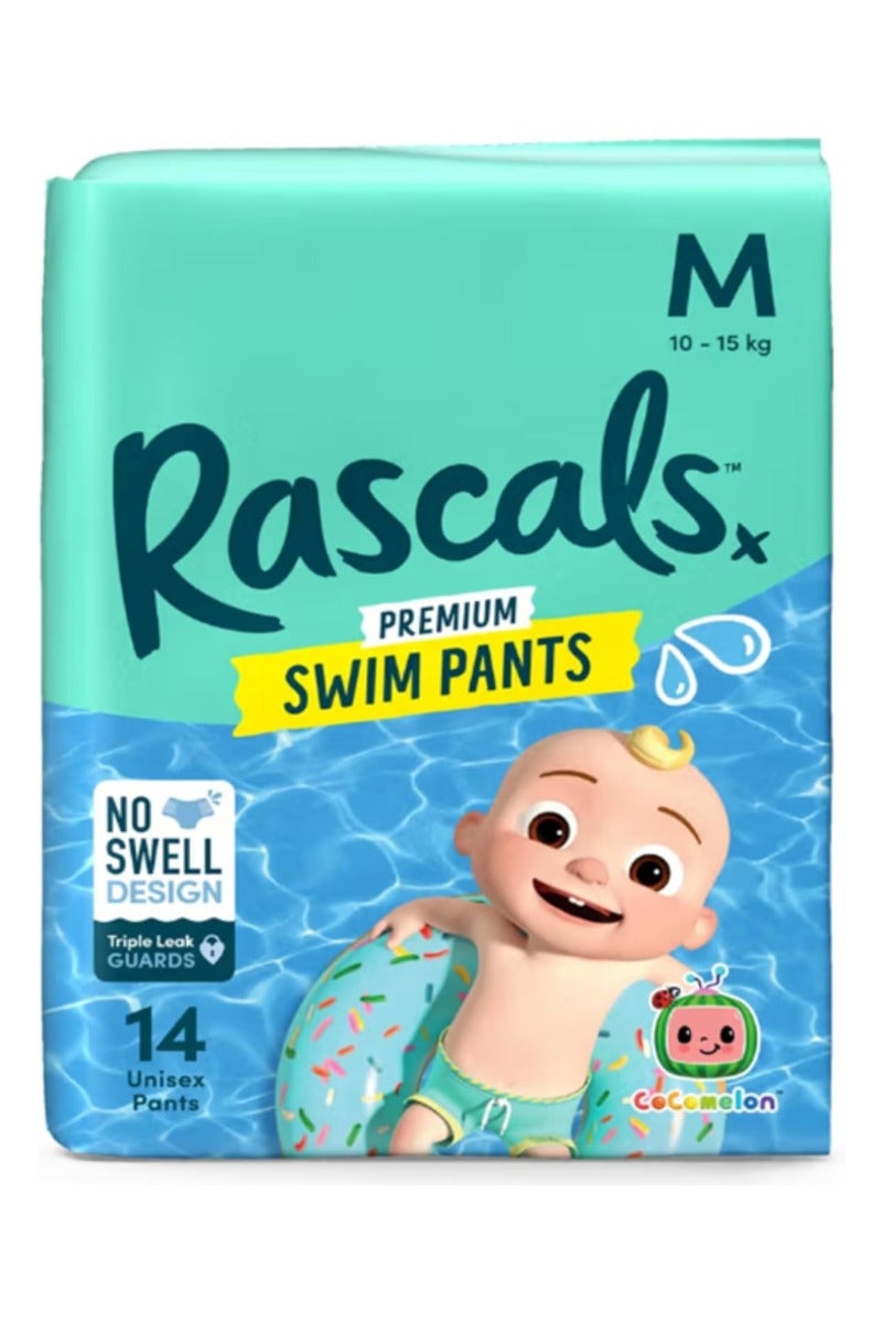 Rascals Cocomelon Premium Baby Swimming Diaper Pants - Advanced Leak Protection Swimming Diaper Pants For Little Swimmers - Extra Stretchy Waistband Swim Pants Size 4 (10-15 Kg) - Pack of 14 - Image 1