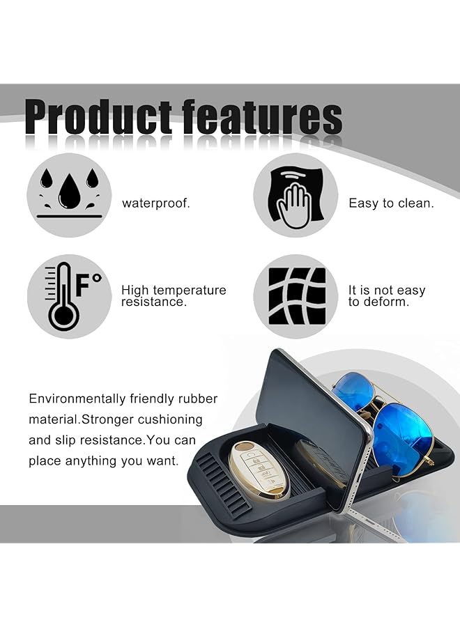 SYOSI Car Anti Slip Gel Pad Cell Phone Holder, 2Pcs Removable And Reusable Anti Slip Dashboard Pad With Double-Groove Tray, For Storage Phone Keychains Sunglasses - Image 4