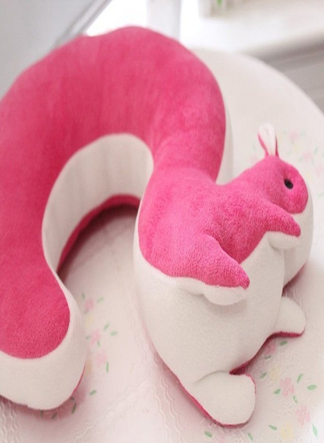 RemeeHi Neck Pillow Cute Plush Squirrel Cushion Funny Nap Pillow for Traveling Rosy Red - Image 3