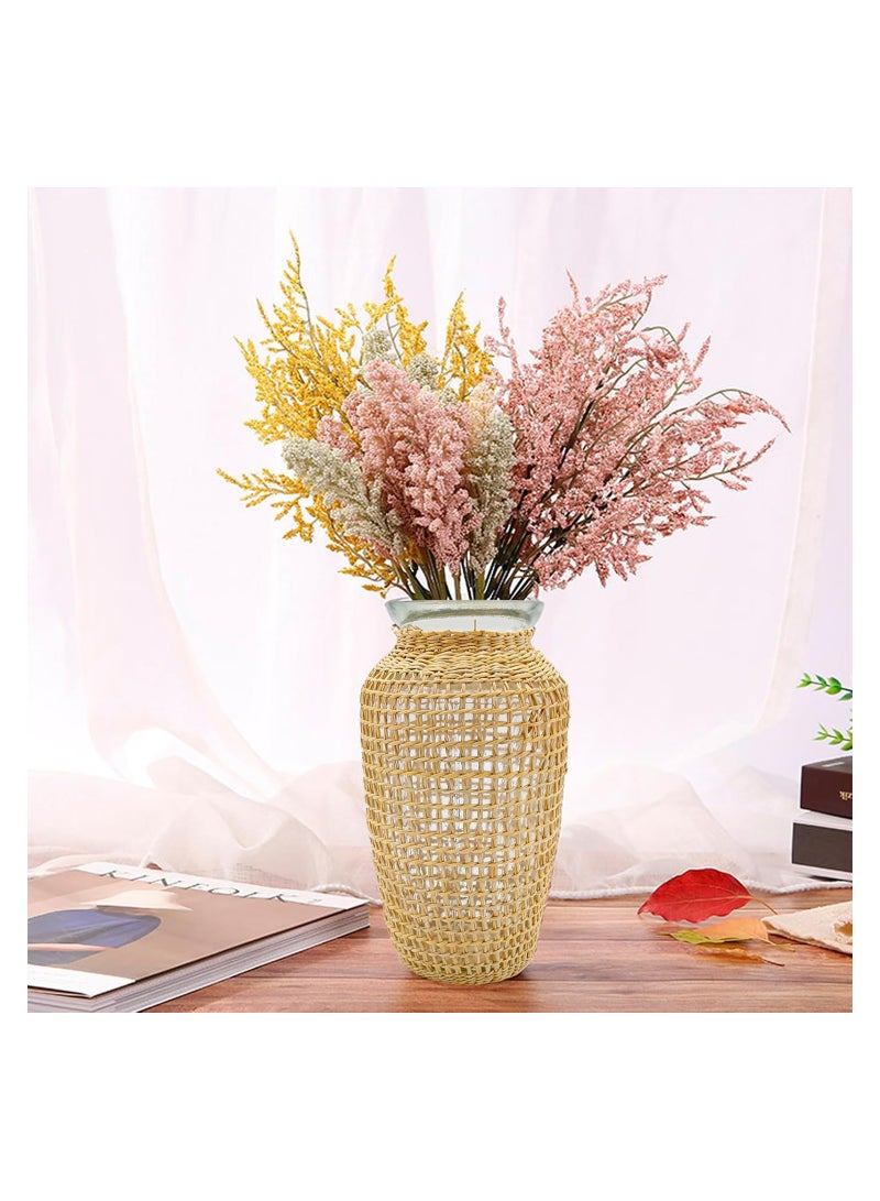 Excefore Straw Woven Glass Vase 7.9''x2.36''x3.5''Boho Glass Flower Vase Country Rustic Style Vase Glass Vase for Floral Arrangements Bottle - Image 4